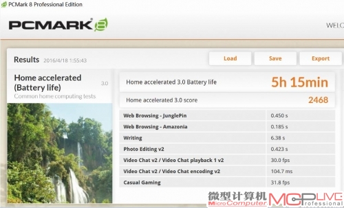 PCMark Home续航时间达到了5个小时。